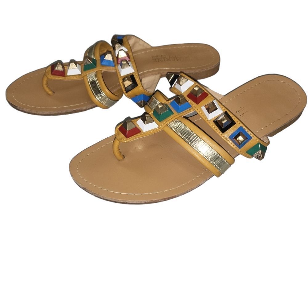 CATHERINE MALANDRINO Tan Studded  Slip On Thong Sandals Size 6‎